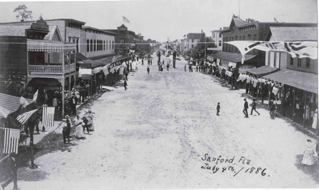 An image depicting downtown Sanford, Florida around 1886, where Sam McMillan settled, for a time...