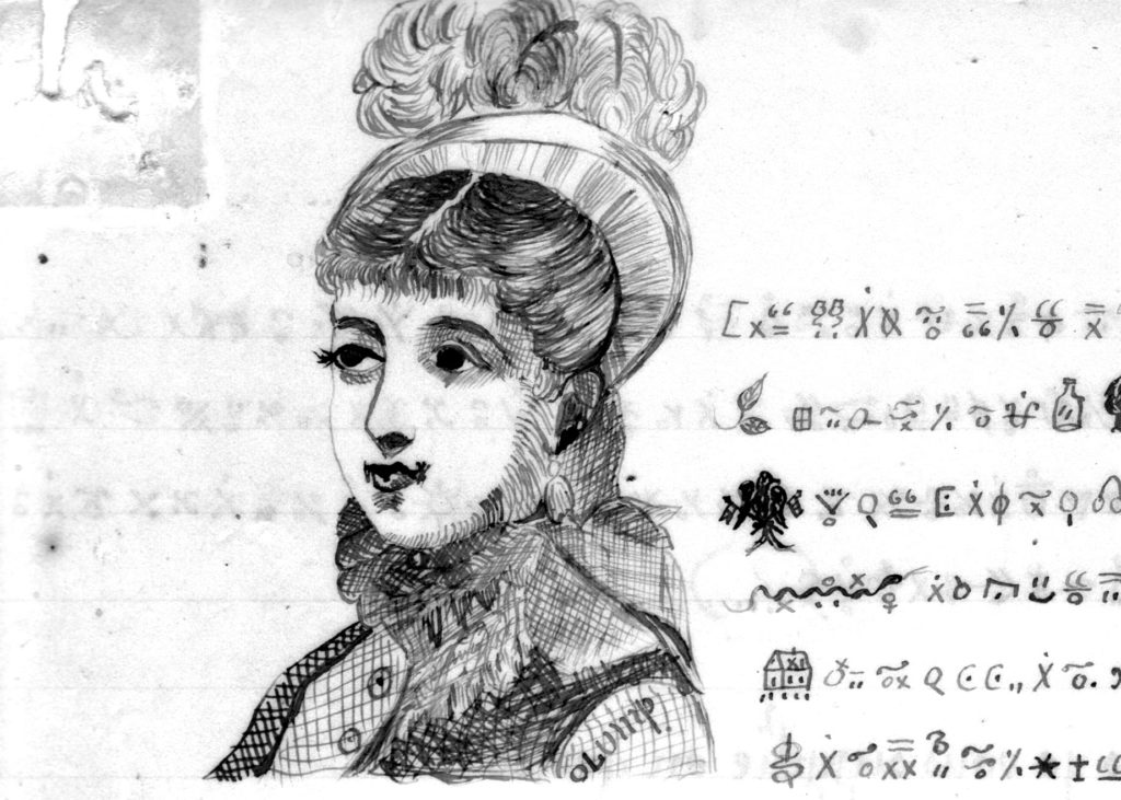  “Debosnys sketch of female figure, presumably one of his wives. Courtesy of the Collection of Brewster Memorial Library/Essex County Historical Society.” 