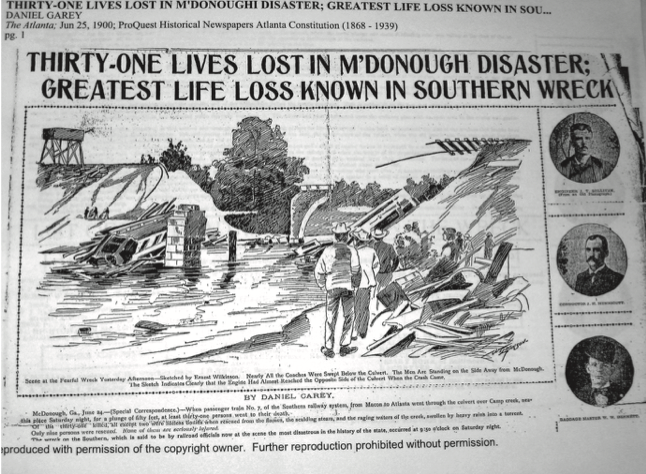 Newspaper article covering the train crash