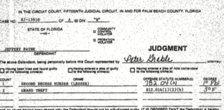 A scan of the official judgement document that list Jeffrey Payne's crimes