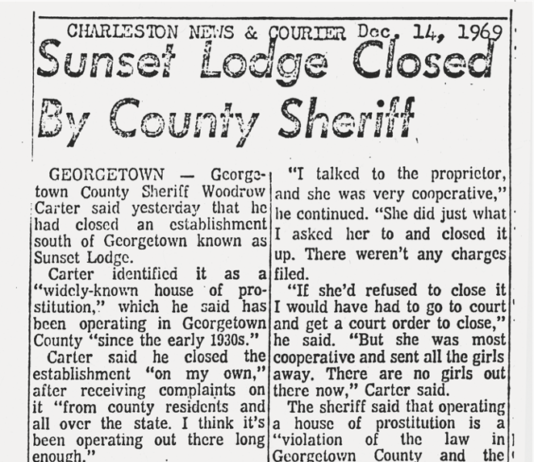 Newspaper clipping titled Sunset Lodge Closed By County Sheriff