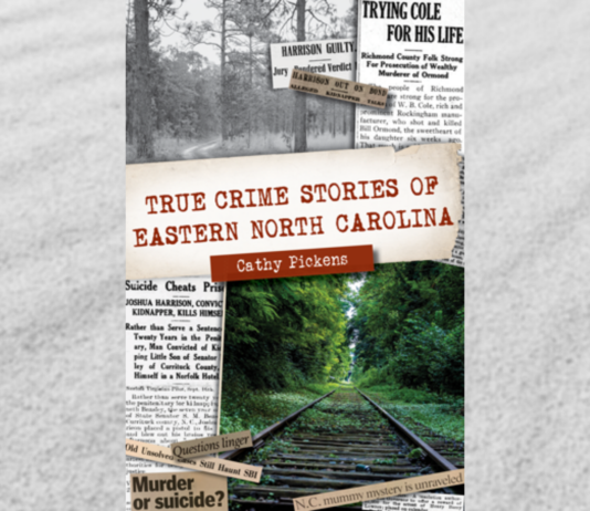 The book "True Crime Stories of Eastern North Carolina" on a greyscale background.