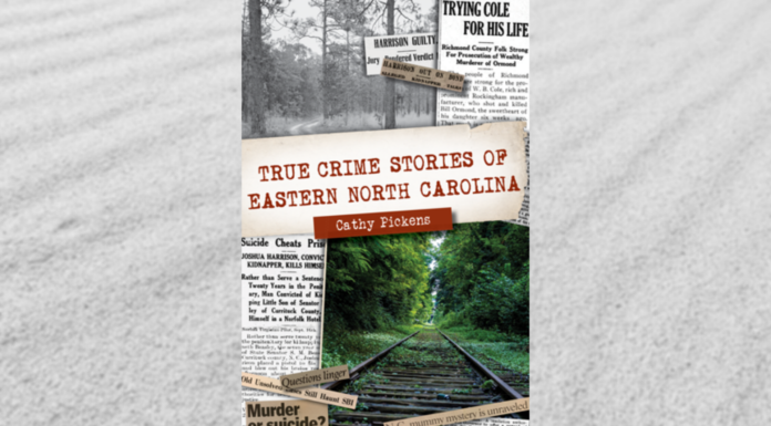 The book "True Crime Stories of Eastern North Carolina" on a greyscale background.